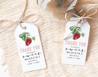 Customizable Berry Sweet Baby Shower Favor Tag Template, Strawberry Party Gift Tag, Instant Download [id:12800644]