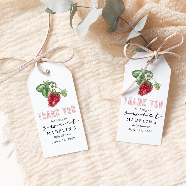 Customizable Berry Sweet Baby Shower Favor Tag Template, Strawberry Party Gift Tag, Instant Download [id:12800644]