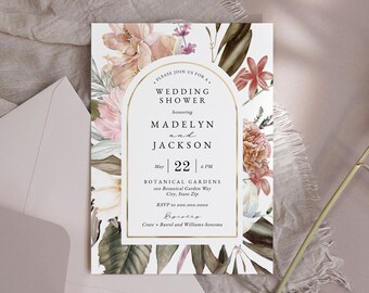 Floral Botanical Wedding Shower Invitation Template, Customizable Floral Couples Shower, Editable Bridal Shower Digital Invite [id:7207837]