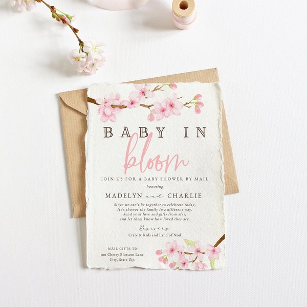 Baby in Bloom Spring Cherry Blossom Baby Shower Invitation, Spring Floral Baby Shower Digital Invite Template, Instant Download [id:5932898]