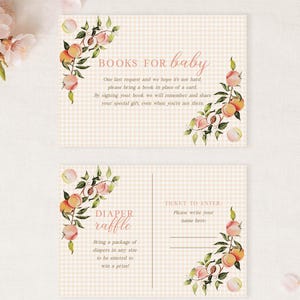 Sweet Little Peach Baby Shower Book Request and Diaper Raffle Bundle, Georgia Peach Baby Shower Insert Cards Instant Download  [id:35195946]