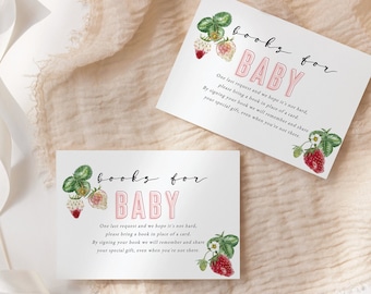 Customizable Berry Sweet Baby Shower Book Request, Strawberry Books for Baby Template, Berry Baby Shower Instant Download  [id:12803245]