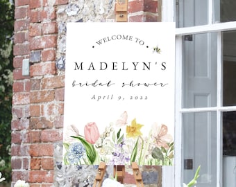 Customizable Spring Tulip and Daffodil Bridal Shower Welcome Sign Template, Spring Garden Sign, Instant Download [id:11330869]