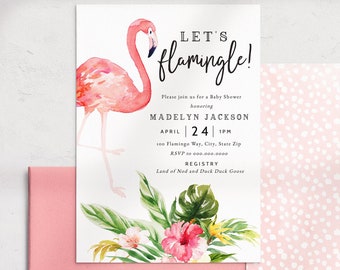 Tropical Flamingo Baby Shower Invitation, Summer Baby Shower Digital Invite Template, Pool Party Baby Shower Instant Download [id:6030734]