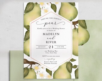 Perfect Pear Wedding Shower Invitations, Couples Shower Invites, Wedding Party Invitation, Instant Download [id:4544590,3921013]