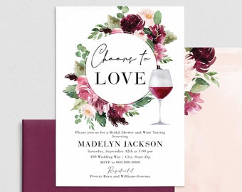 Wine Tasting Floral Bridal Shower Invitation, Cheers to Love Bridal Shower Digital Invite Template, Instant Download [id:4395859,4396157]