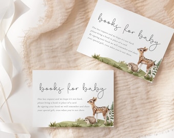 Customizable Woodland Forest Animal Baby Shower Book Request, Woodland Books for Baby Template, Bring a Book Instant Download  [id:11594194]