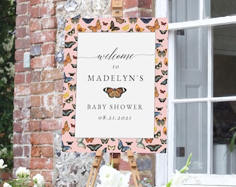 Customizable Butterfly Baby Shower Welcome Sign, Butterfly Baby Shower Easel Sign, Instant Download Instant Download [id:8251104]