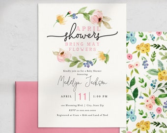 April Showers Bring May Flowers Baby Shower Invitation,  Spring Floral Baby Shower Digital Invite Template, Instant Download [id:5520329]