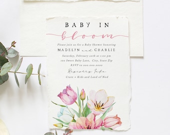 Baby in Bloom Tulip Spring Baby Shower Invitation, Spring Floral Baby Shower Digital Invite Template, In Bloom Instant Download [id:5869791]