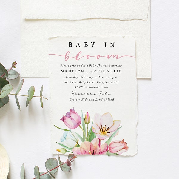 Baby in Bloom Tulip Spring Baby Shower Invitation, Spring Floral Baby Shower Digital Invite Template, In Bloom Instant Download [id:5869791]