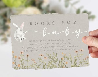 Bunny Spring Baby Shower Book Request, Bunny Rabbit Books for Baby Template, Spring Floral Bring a Book Instant Download  [id:8477562]