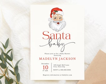 Customizable Santa Clause Baby Shower Invitation Template, Winter Baby Shower Digital Invite, Christmas Baby Shower [id:17180973]