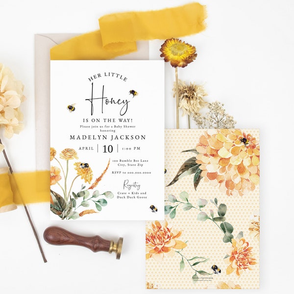 Little Honey Baby Shower Invitation Template, Bee Baby Shower Baby Shower Digital Invite, Sweet as can Bee Instant Download [id:6645171]