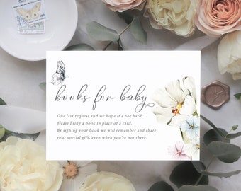 Customizable Little Lady Baby Shower Book Request, Watercolor Butterfly and Ladybug Books for Baby Template, Instant Download  [id:12546234]