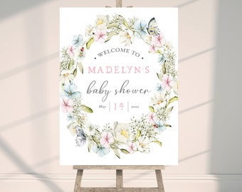 Customizable Little Lady Baby Shower Welcome Sign Template, Floral, Butterfly and Ladybug Baby Shower Sign, Instant Download [id:12546873]