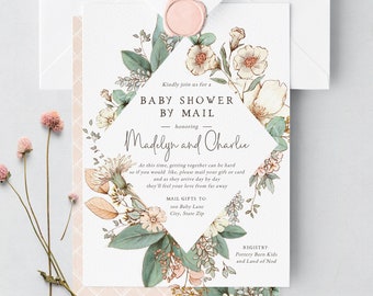 Floral Baby Shower By Mail Invitation, Flower Baby Shower By Mail Digital Invite Template, Botanical Shower Instant Download [id:5261093]