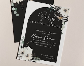 Customizable Baby It's Cold Outside Shower Invitation Template, Winter Baby Shower Digital Invite, Christmas Boho Shower [id:16764014]