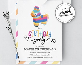 Piñata Birthday Party Invitation, Mexican Birthday Party Invite Template, Instant Download [id:3979954,3980013]