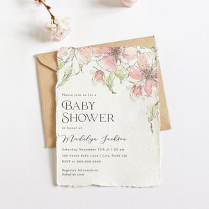 Personalisierbare Aquarell Blumen Baby Shower Einladung, Kirschblüten Digitale Einladung, Sofort Download id:16853661 Bild 1