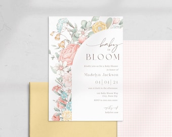 Customizable Baby in Bloom Baby Shower Invitation Template, Wildflower Baby Shower Digital Invite, Flower Child Baby Shower [id:25710164]