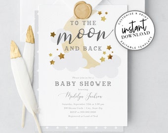Love You to the Moon and Back Baby Shower Invitation, Over the Moon Baby Shower Invite Template, Instant Download [id:4317774,4317966]