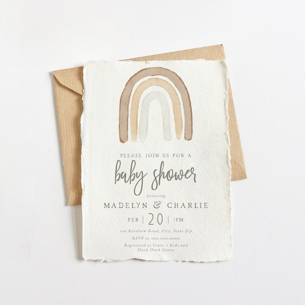 NeutralE Regenbogen-Baby-Dusche-Einladung, Geschlecht Neutral Baby-Dusche digitale einladen Vorlage, Regenbogen Baby Instant Download [id:5854421]