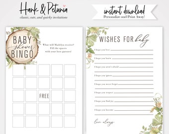 Rustic Gender Neutral Woodland Baby Shower Game Cards, Instant Download [id:2017099]