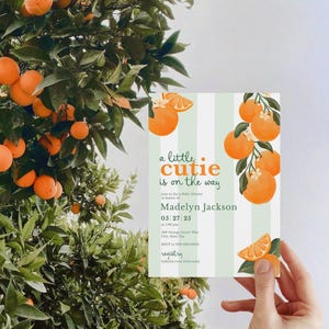 Little Cutie Baby Shower Invitation, oranges, citrus, baby shower stationery, baby shower bundle, modern baby shower, summer baby shower, baby shower decor.