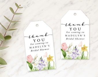 Spring Tulip and Daffodil Garden Bridal Shower Favor Tag Template, Spring Floral Baby Shower Gift Tag,  Instant Download [id:11330321]
