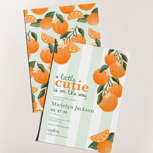 Little Cutie Baby Shower Invitation, Orange Baby Shower Digital Invite Template, Summer Citrus Baby Shower Instant Download [id:32477353] image 6