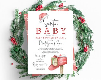 Santa Baby Winter Baby Shower By Mail Invitation, December Baby Shower By Mail Digital Invite Template, Instant Download [id:5409765]