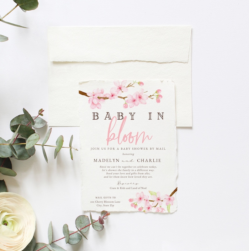 Baby in Bloom Spring Cherry Blossom Baby Shower Invitation, Spring Floral Baby Shower Digital Invite Template, Instant Download id:5932898 image 2