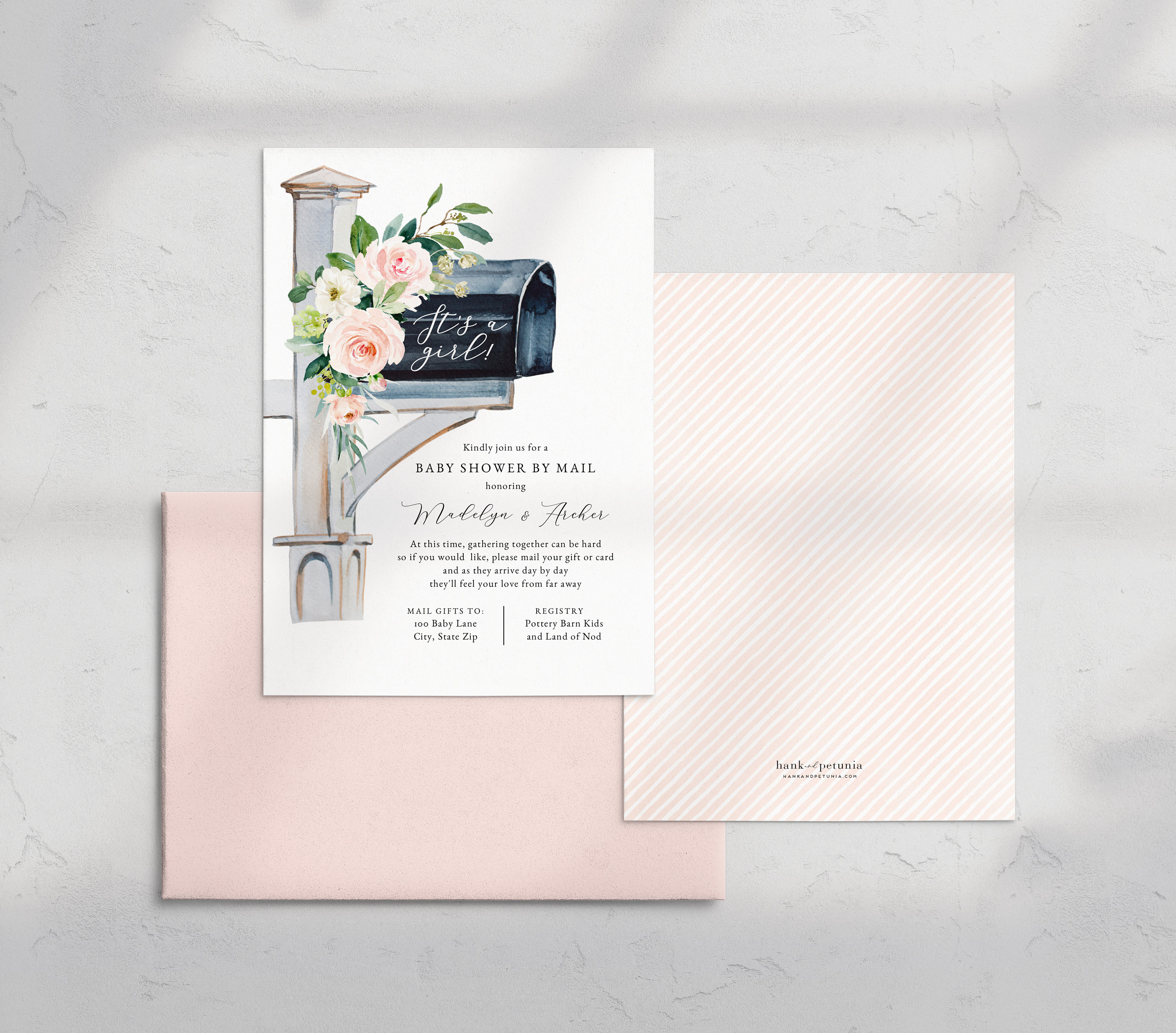 Es una chica bebé ducha por correo invitación, rosa es una chica bebé ducha digital invitar plantilla, descarga instantánea [id:4509331,4509657]