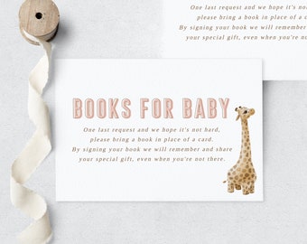 Customizable Boho Giraffe Baby Shower Book Request, Neutral Safari Books for Baby Template, Bring a Book Download  [id:10863008]