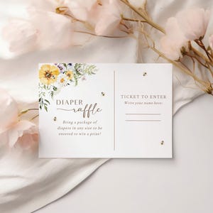 Plantilla personalizable para la rifa de pañales de Mamá Abeja para baby shower. Boleto de rifa de pañales de Miel Abeja para baby shower. Descarga instantánea. [id:32469720]