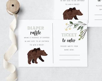 Mama Bear Baby Shower Diaper Raffle Insert Card, Customizable Bear Cub Diaper Raffle Insert Card, Baby Bear Instant Download [id:5571095]