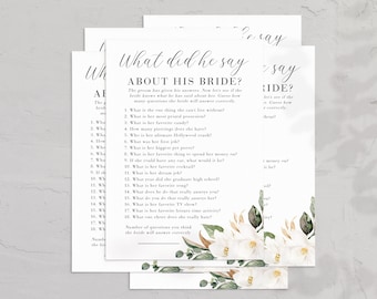 Magnolia Bridal Shower What Did He Say Game Card, Bridal Shower Game, Instant Download [id:6240719]