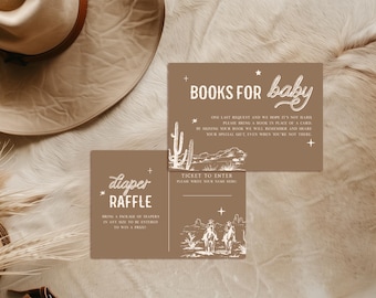 Little CowboyBaby Shower Book Request and Diaper Raffle Bundle, Country Western Baby Shower Insert Card, Rodeo Shower Template [id:32697112]