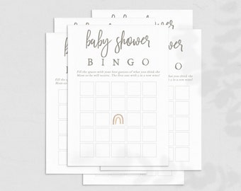 Neutral Rainbow Baby Shower BINGO Game Card, Over the Rainbow BINGO Baby Shower Game, Instant Download [id:6110499]