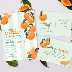 Little Cutie Baby Shower Invitation, Orange Baby Shower Digital Invite Template, Summer Citrus Baby Shower Instant Download [id:32477353] image 3