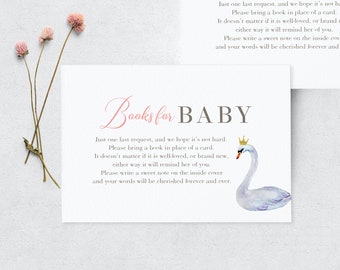 Beautiful Swan Princess Baby Shower Book Request Insert Card, Books for Baby Insert Card, Instant Download [id:3947007]