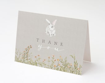 Bunny Spring Baby Shower A2 Thank You Card Template, Spring Garden Thank You Notecard, White Rabbit  Instant Download  [id:25703611]