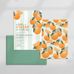 Little Cutie Baby Shower Invitation, Orange Baby Shower Digital Invite Template, Summer Citrus Baby Shower Instant Download [id:32477353] image 2