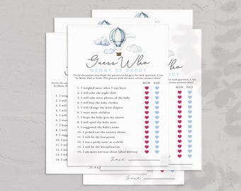 Adventure Awaits Hot Air Balloon Guess Who Mommy or Daddy Baby Shower Game Template, Baby Shower Game Instant Download [id:12405334]