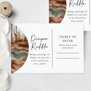 Customizable Desert Landscape Baby Shower Diaper Raffle Insert Card, Cactus Diaper Raffle Template, Boho Instant Download  [id:10507642]