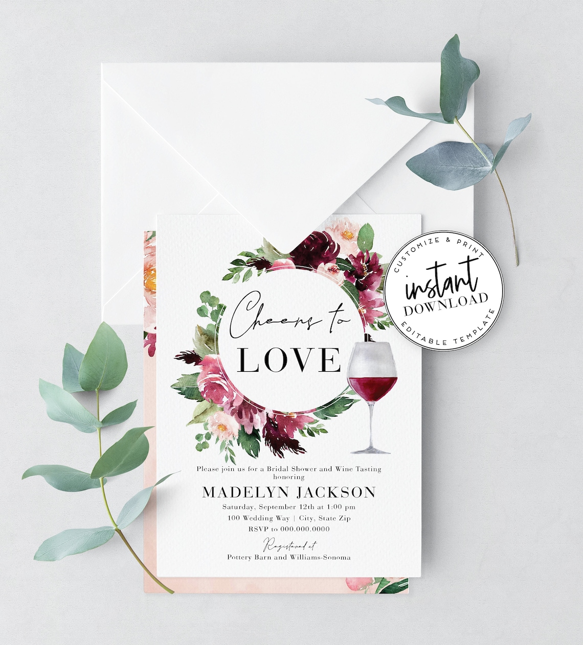 Wine Tasting Floral Bridal Shower Invitation Cheers to Love image 2