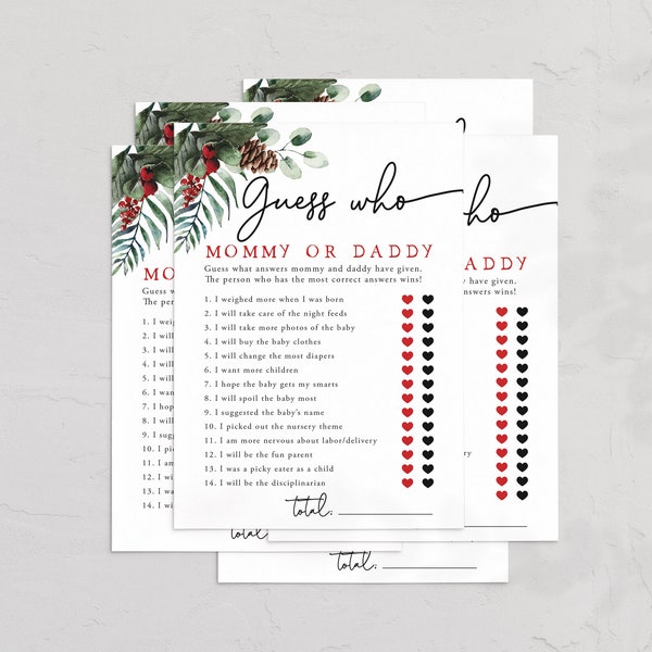 Santa Baby Winter Baby Shower Guess Who Mommy or Daddy Game, December Baby Shower Game Template, Christmas Instant Download [id:5480575]