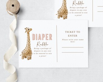 Customizable Boho Giraffe Baby Shower Diaper Raffle Ticket, Neutral Safari Diaper Raffle Insert Card Template, Download  [id:10863427]