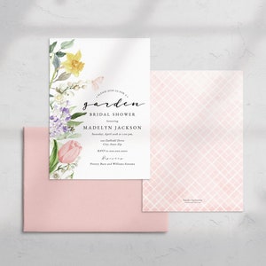 Spring Tulip and Daffodil Garden Bridal Shower Invitations, Floral Bee and Butterfly Bridal Shower Invites, Instant Download id:5978803 image 3